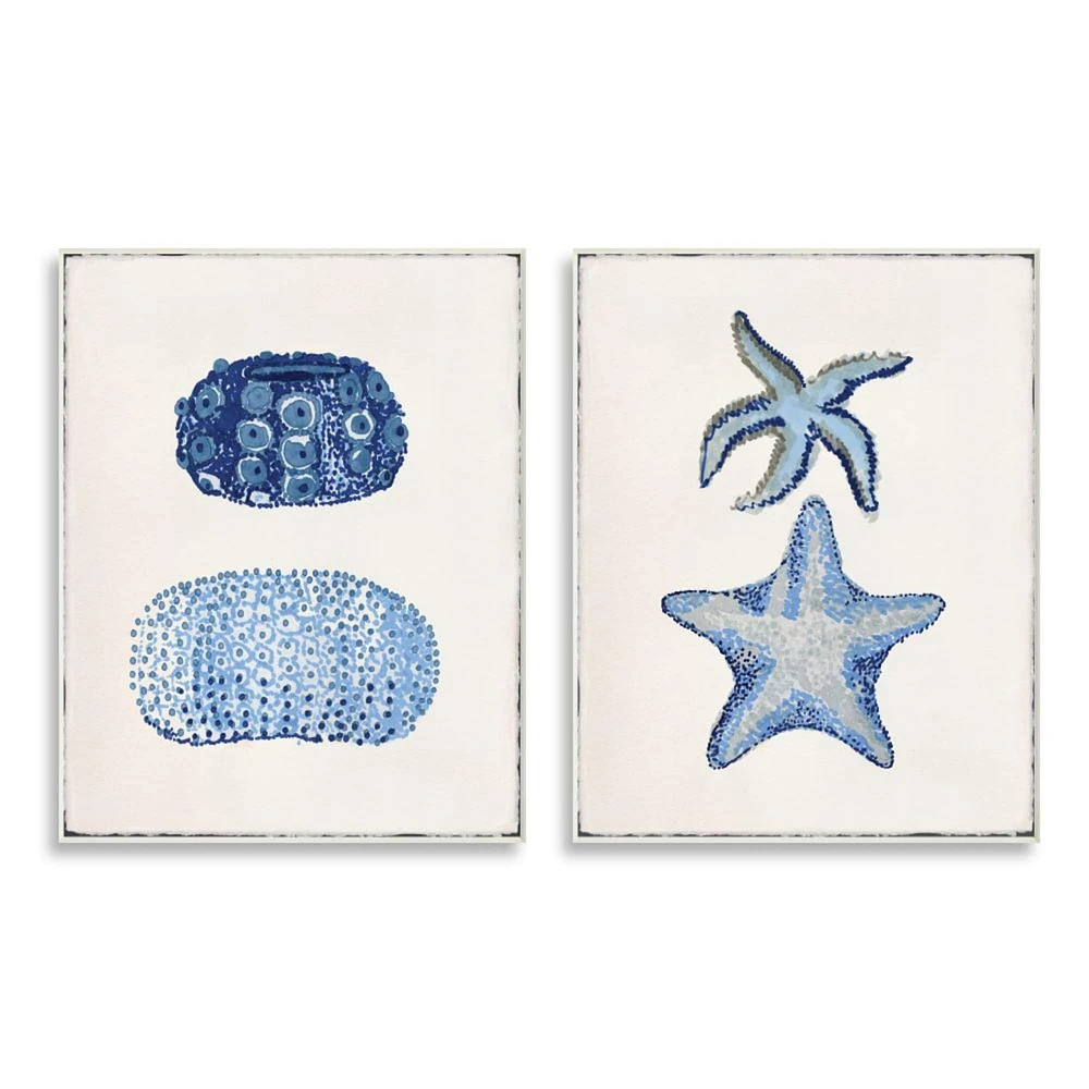 Stupell Industries Minimal Nautical Sea Creatures Blue White Painting,10" x 15"