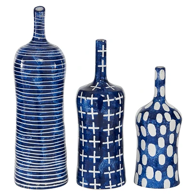 Blue & White Stoneware Contemporary Vase Set
