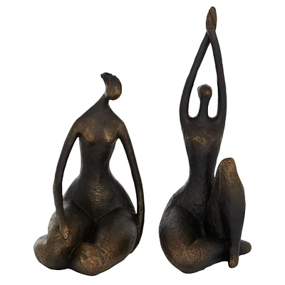 Set of 2 Bronze Resin Traditional Yoga Sculpture, 8" x 16"