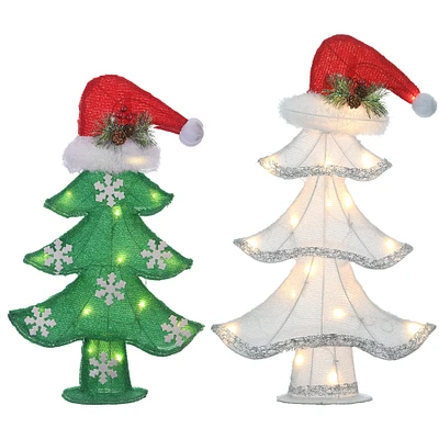 Pre-Lit LED Green & White Christmas Tree Set