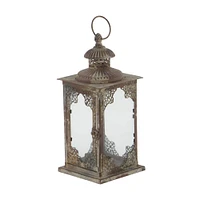 13" Gray Iron Vintage Candle Holder Lantern