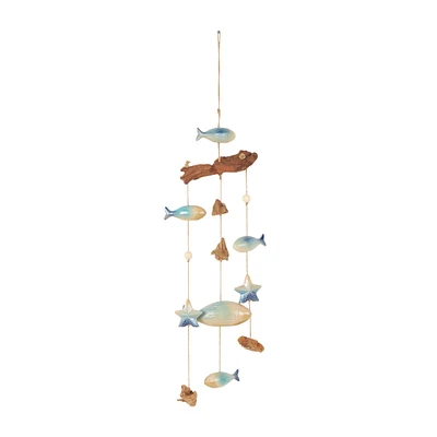 3ft. Brown Ceramic Fish Windchime with Driftwood & Hanging Starfish Accents