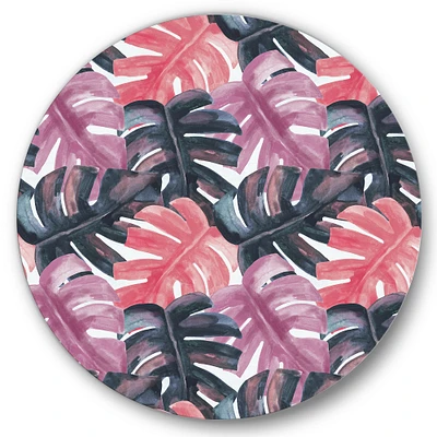 Designart - Colored Monstera On Rough Brush Strokes II - Tropical Metal Circle Wall Art