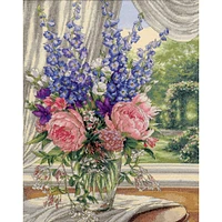 Dimensions® Gold Collection® Peonies & Delphiniums Counted Cross Stitch Kit