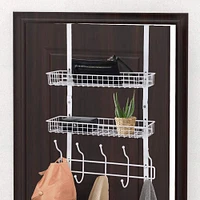 NEX™ 24" White Over the Door Basket Rack with Hooks