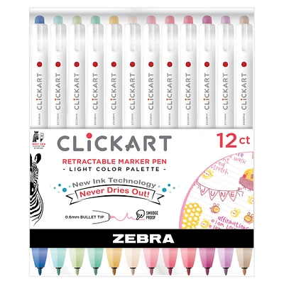 Zebra ClickArt Light Colors Retractable Marker Pen Set