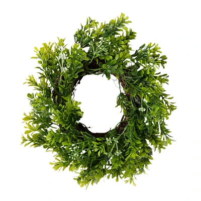 6 Pack: 9" Green Mini Boxwood Wreath with Flowers by Ashland®