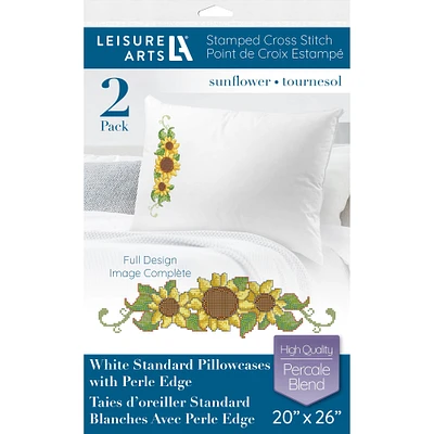 Leisure Arts® Sunflower Pillowcase Stamped Cross Stitch Kit