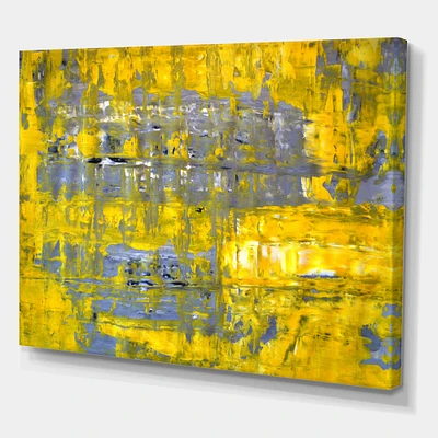 Designart - Yellow Meets Grey Abstract Art I - Modern Canvas Wall Art Print