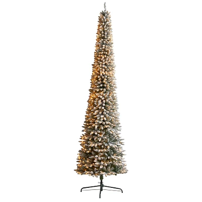 11ft. Pre-Lit Flocked Artificial Pencil Christmas Tree, Clear Lights