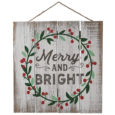 13" Merry & Bright Christmas Holiday Wall Sign