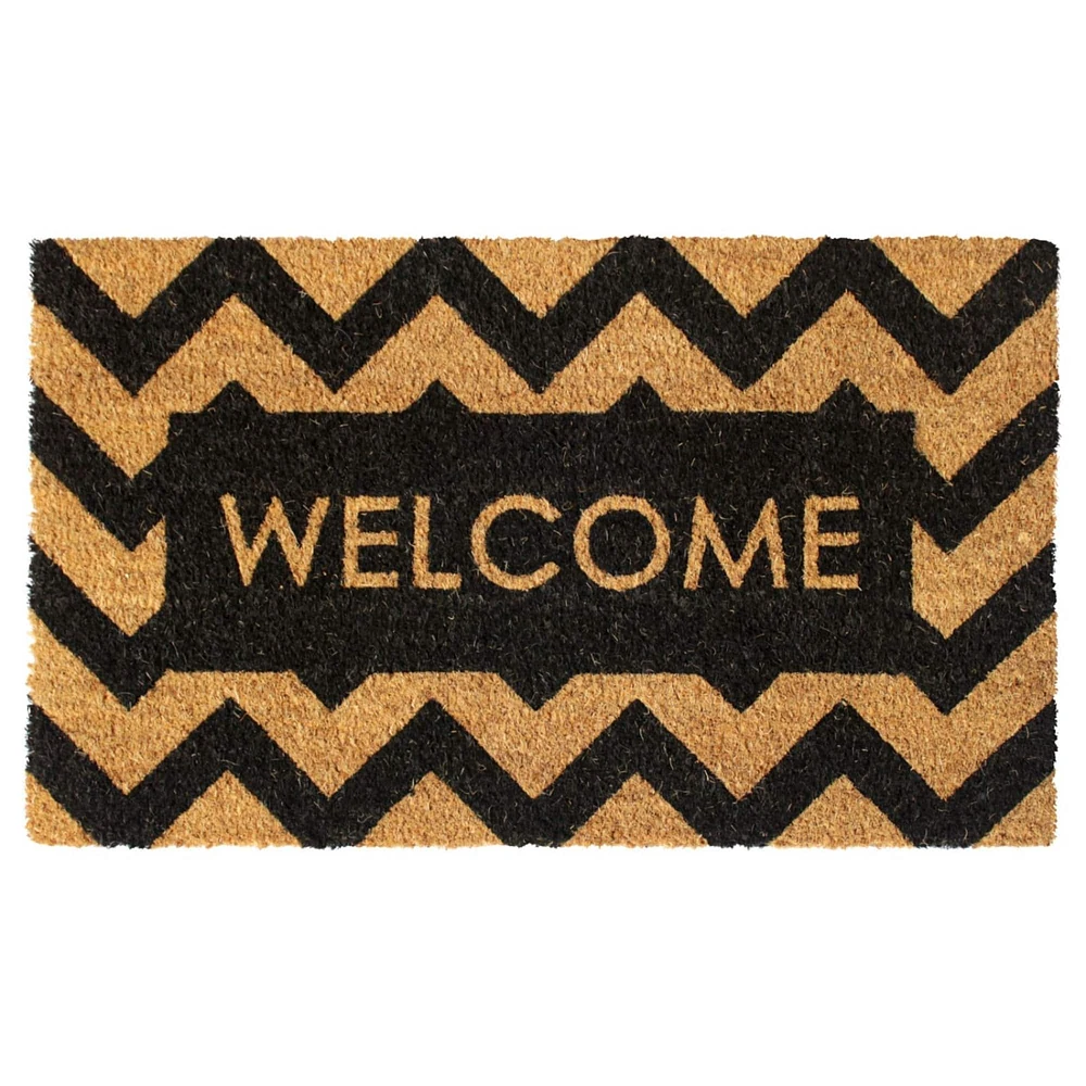 RugSmith Black Herringbone Welcome Machine Tufted Doormat