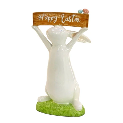 11" White Bunny Happy Easter Table Décor