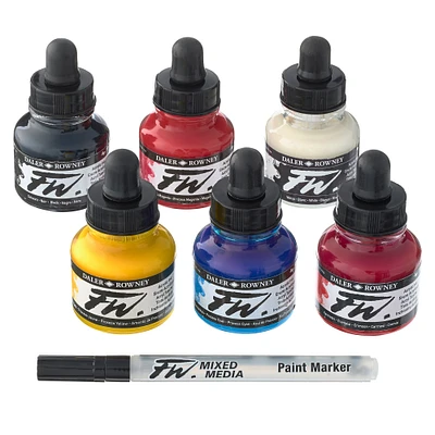 6 Packs: 6 ct. (36 total) Daler-Rowney® FW Acrylic Ink Primary Set with Empty Marker