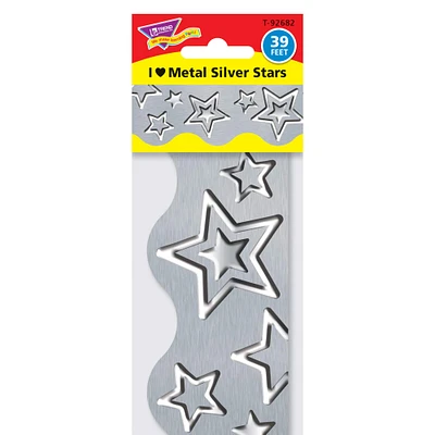 Trend Enterprises® I Heart Metal Silver Stars Terrific Trimmers®, 234ft.