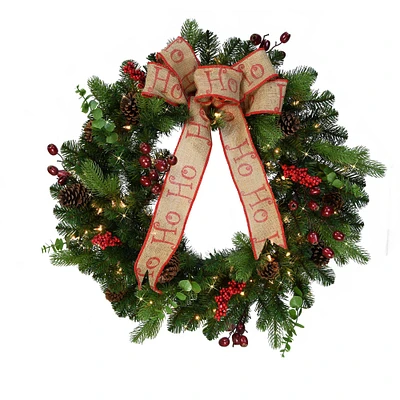 6 Pack: 30" Pre-Lit Red Berry & Pine Wreath with Bow