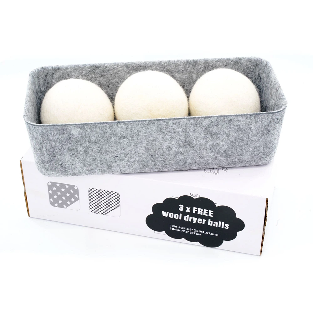 Welaxy Felt 3 Wool Dryer Balls with Gray Storage Tray