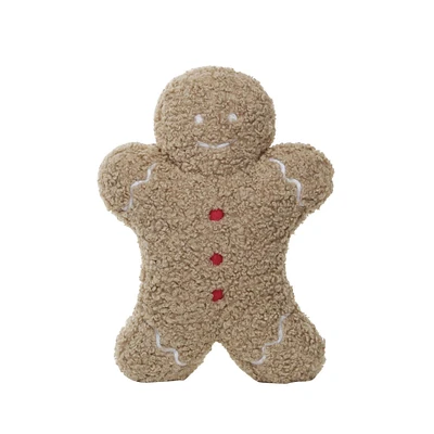 Hello Honey® 14.5" Brown Fabric Bouclé Gingerbread Man Shaped Pillow