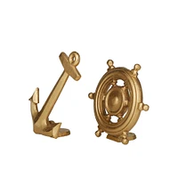 Gold Aluminum Nautical Anchor Sculpture, Set of 2" 6", 7"