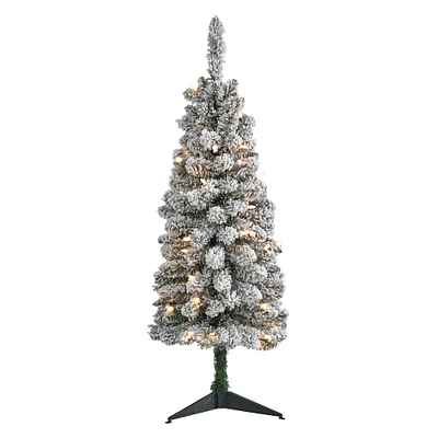 3ft. Pre-Lit Flocked Pencil Artificial Christmas Tree with Clear Lights