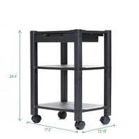 Mind Reader 24.4" Black 3-Tier Shelf Adjustable Printer Stand with Wheels