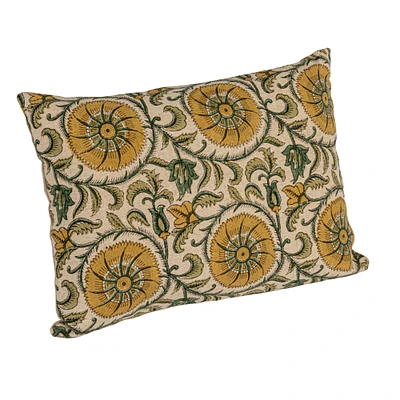 Hello Honey® 20" x 14" Green & Yellow Verdant Charm Linen Lumbar Pillow