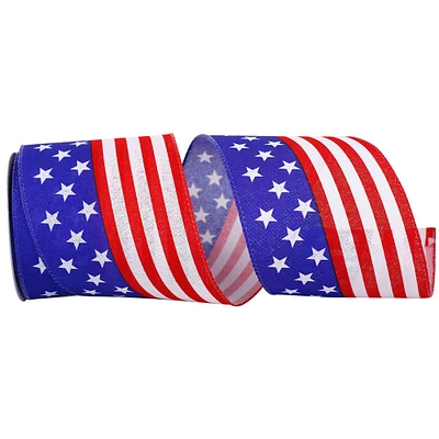 JAM Paper 4" x 10yd. Red, White & Blue Flag Stripe Wired Ribbon