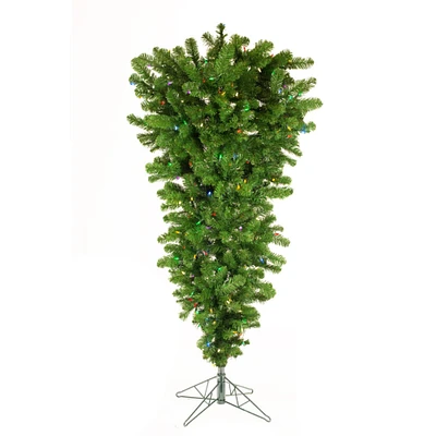 5.5ft. Pre-Lit Green Upside Down Artificial Christmas, Dura-Lit® Multicolor LED Lights