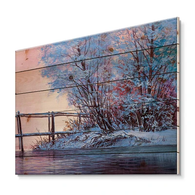 Designart - Winter Scenery With Bridge Of Meandering River I