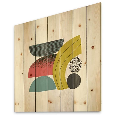 Designart - Colorful Geometric Abstract Art Collage II - Modern Print on Natural Pine Wood