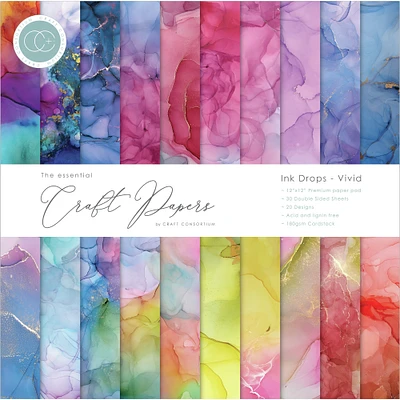 Craft Consortium Ink Drops Vivid Double-Sided Paper Pad, 12" x 12"