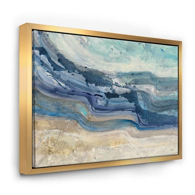 Designart - Coast Blue Sea Waves Watercolour - Modern Farmhouse Canvas in Gold Frame