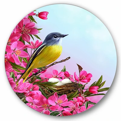 Designart - Little Yellow Bird Near The Nest with Flowers