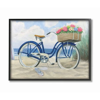 Stupell Industries Bike with Flower Basket Beach Blue Nautical Painting Framed Wall Art