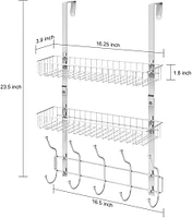 NEX™ 24" Silver Over the Door Basket Rack with Hooks