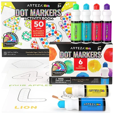 Arteza® Kids Dot Markers 75ml, Alphabet/Numbers/Shapes Book, 7 Pieces