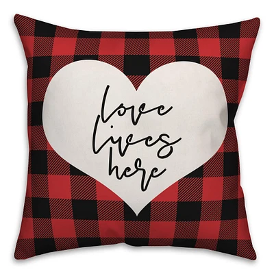 Love Lives Here Plaid Throw Pillow