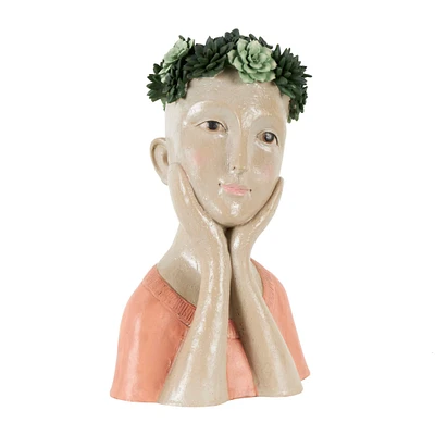 17" Woman Bust Planter with Succulent Crown