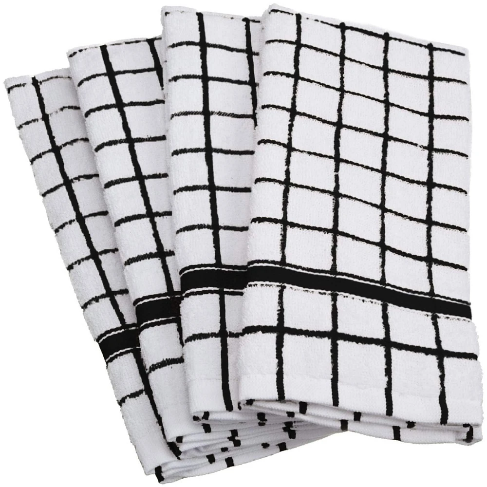 DII® Black Windowpane Terry Dishtowel, 4ct.