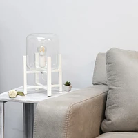 Simple Designs™ 13.5" White Wood Mounted Table Lamp with Clear Glass Cylinder Shade