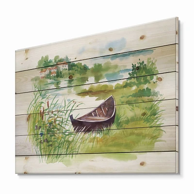 Designart - Rural Green Landscape With Boat