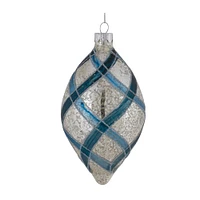 6ct. Silver & Blue Glitter Net Glass Mixed Ornaments