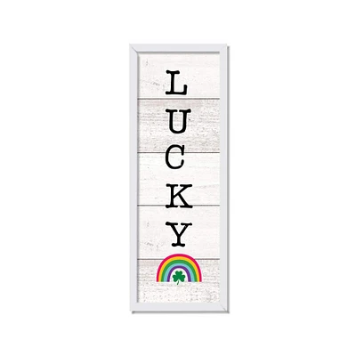 Lucky Wood Slats Rainbow 12" x 36" Black Framed Print Under Plexiglass