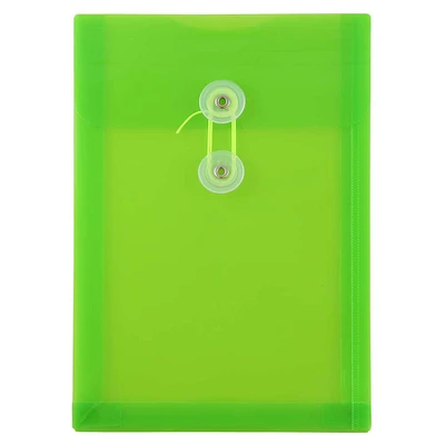 JAM Paper 6.25" x 9.25" Lime Green Button & String Closure Plastic Envelope, 12ct.