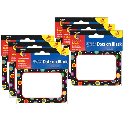 Creative Teaching Press® Dots on Black Name Tag Labels, 6 Packs of 36