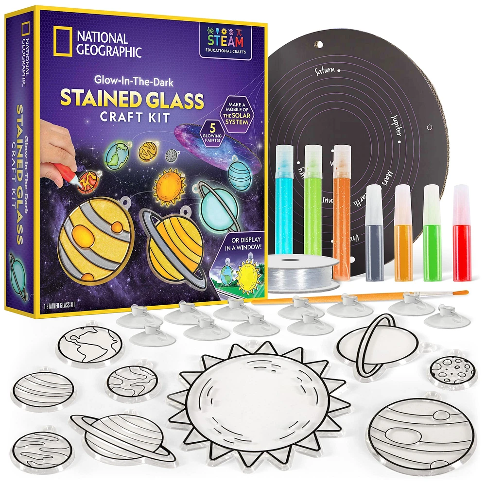 6 Pack: National Geographic™ The Solar System Glow-In-the-Dark Stained Glass Craft Kit