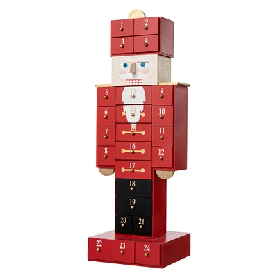 Glitzhome® 17.25'' Wooden Christmas Nutcracker Countdown Calendar Décor with Drawer