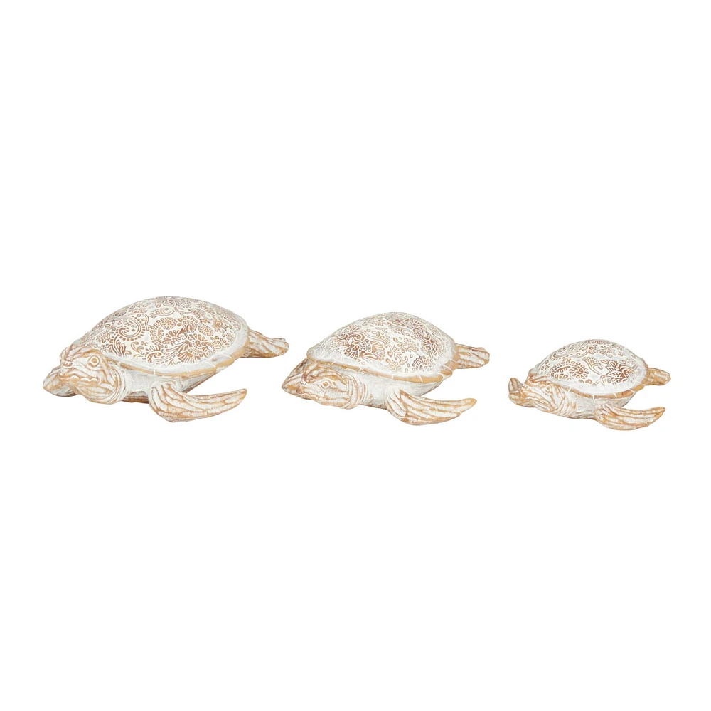 Set of 3 Beige Polystone Coastal Sculptures, 2" x 8" x 6"