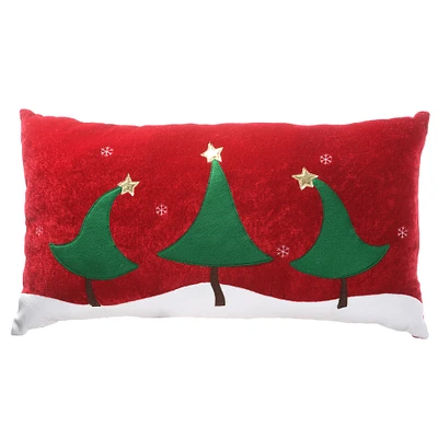 General Store Collection Red Lumbar Pillow with Christmas Trees