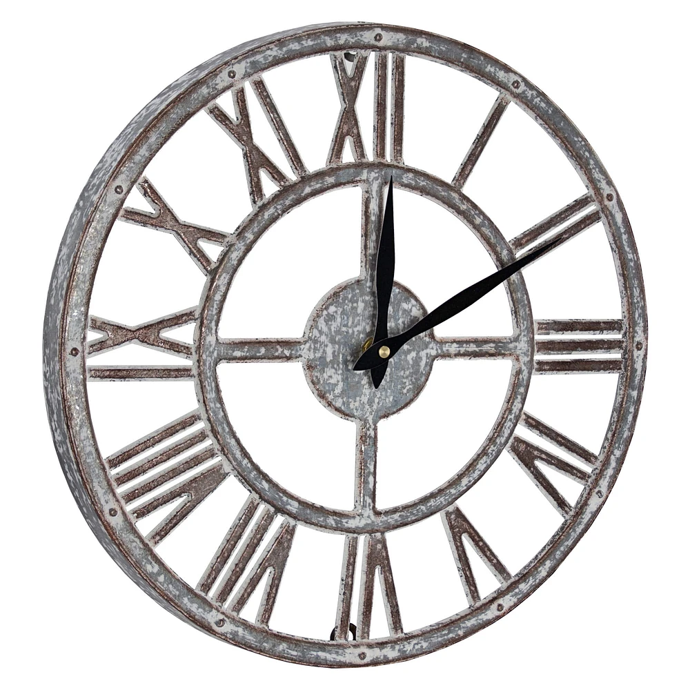 Whitewashed Metal 15" Wall Clock